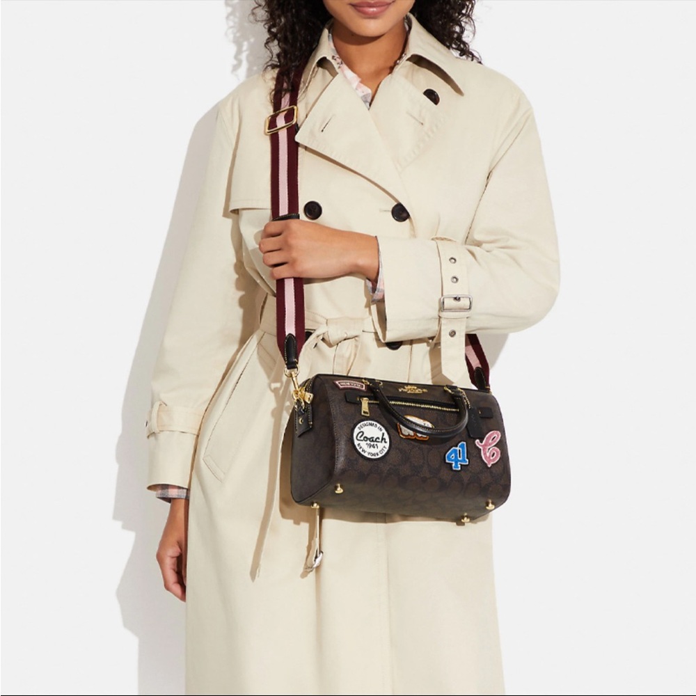 NWT！COACH ROWAN SATCHEL IN SIGNATURE CANVAS WITH SKI PATCHES (COACH CE592) - Picture 14 of 14